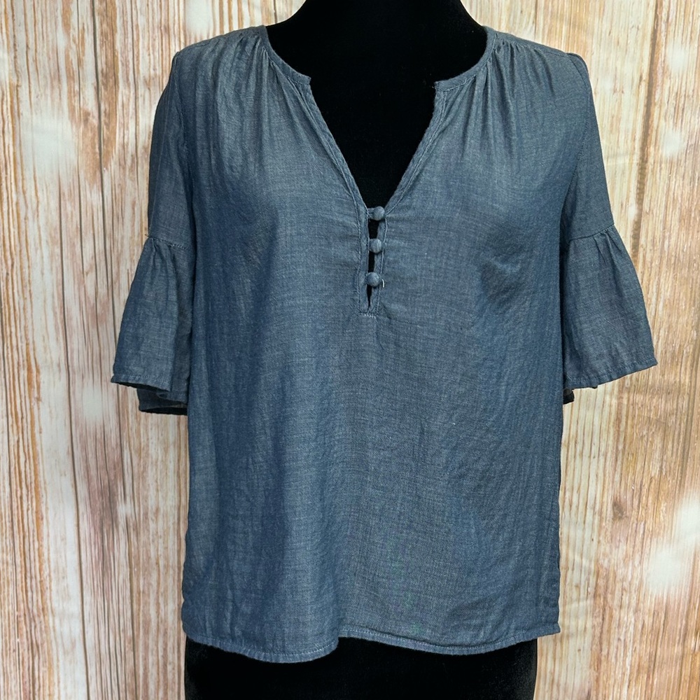 Lucky Brand Split Neck Chambray Top